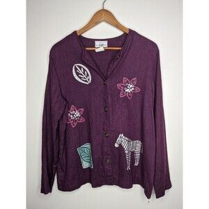 Studio Ease Vintage 100% Linen Purple Tunic Jacket Button Down Boxy Lagenlook M